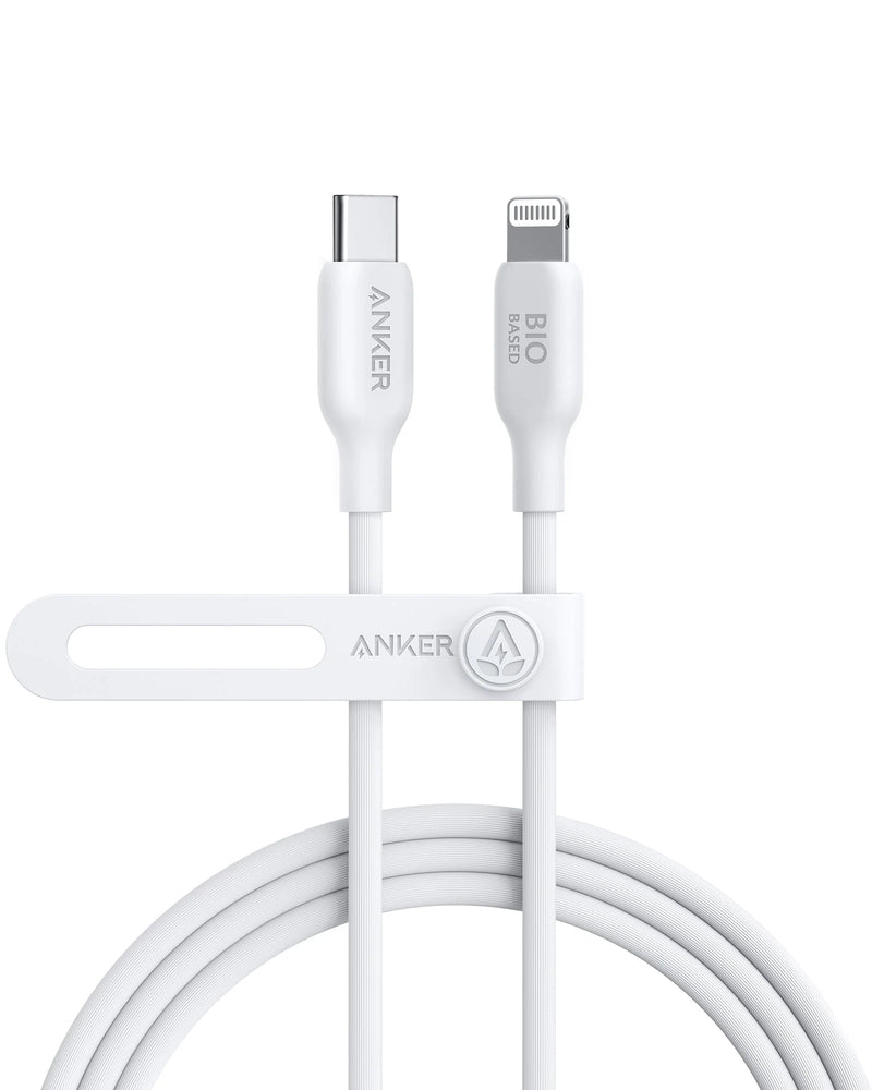 Anker 542 USB-C to Lightning (Bio-Based) - 1.8m/6ft - White [D] - سلك شحن ايفون تايب سي - انكر - طول 180 سم - كفالة 18 شه
