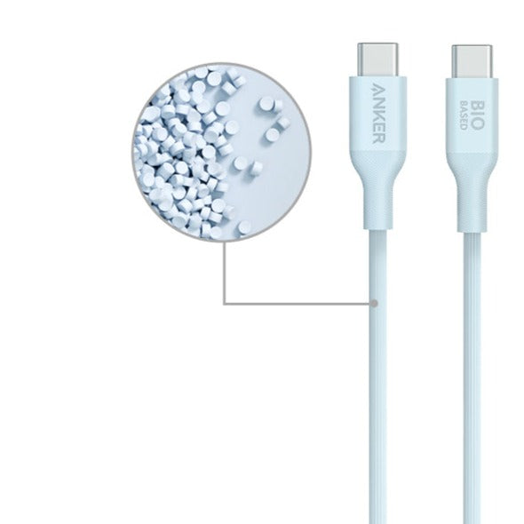 Anker 544 USB-C to USB-C Cable 140W (Bio-Based) - 0.9m - Blue [D] - سلك شحن - انكر - تايب سي الى تايب سي - طول 90 سم - قوة 140 واط - كفالة 18 شهر