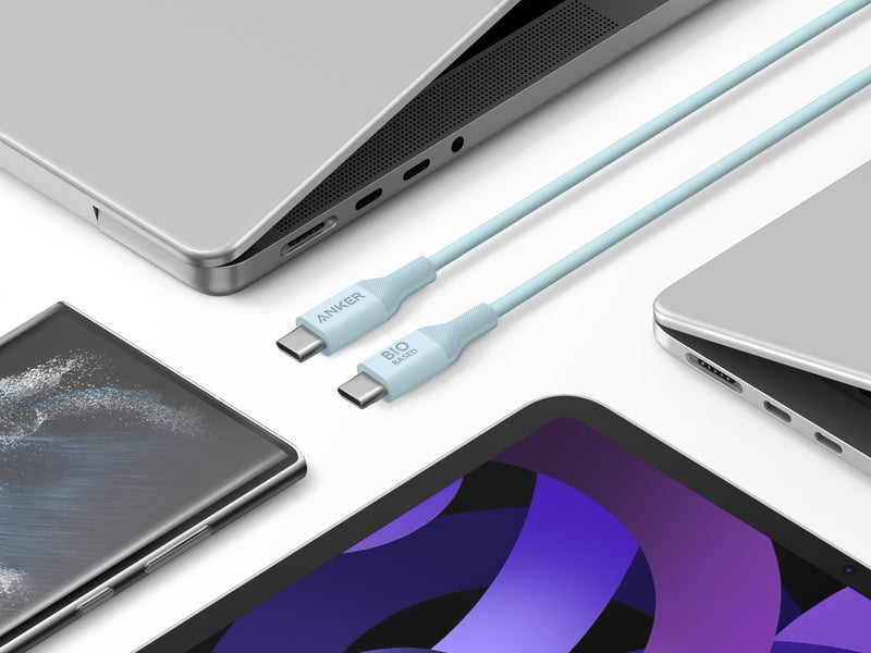 Anker 544 USB-C to USB-C Cable 140W (Bio-Based) - 0.9m - Blue [D] - سلك شحن - انكر - تايب سي الى تايب سي - طول 90 سم - قوة 140 واط - كفالة 18 شهر