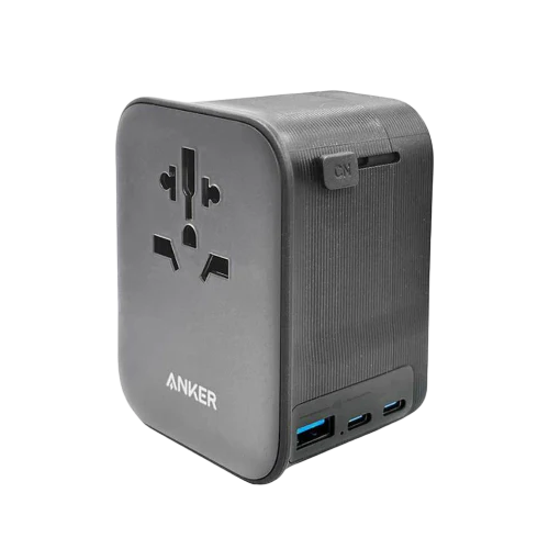 Anker Nano Travel Adapter (4-in-1, 65W) (Black)) [D] - بلاك حائط دولي للسفر - انكر - 3 مخارج - 1 مخرج يو اس بي - 2 مخرج تايب سي - كفالة 18 شهر