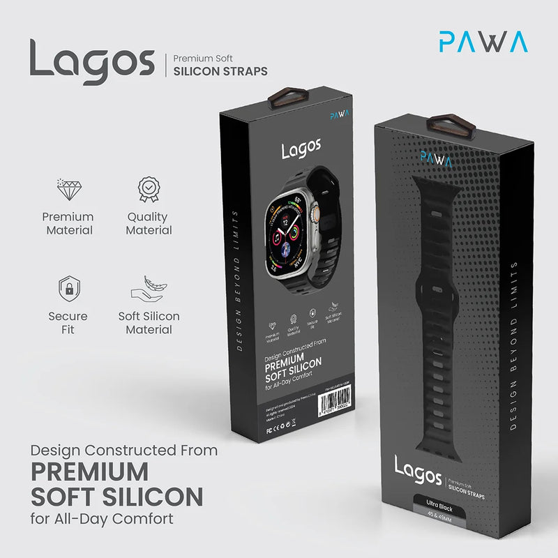 PAWA - Lagos Premium Soft Silicon Straps - Ultra Black - سير ساعه أبل واتش
