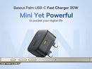 Baseus Palm Fast Charger 1C 30W - Cluster Black (with Baseus Cable USB-C to USB-C 60W) [D] - شاحن حائط  - قوة 30 واط - بيسوس - تايب سي