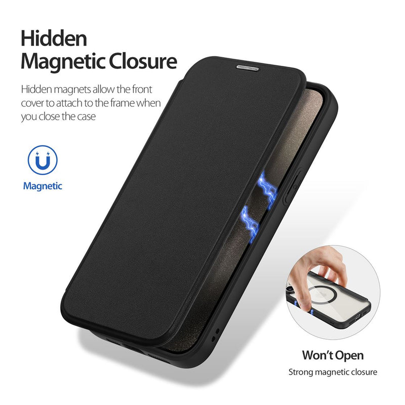 DUX DUCIS Skin X Pro Series Folio Case with MagSafe - Black - كفر 2 في 1 - حماية عالية + محفظة + ماغ سيف