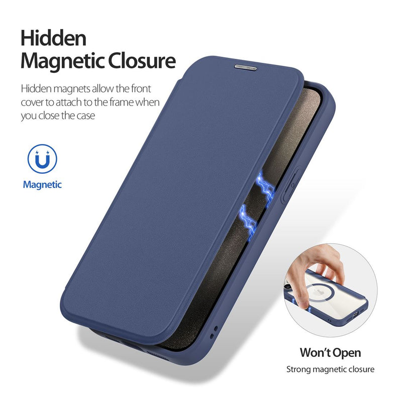 DUX DUCIS Skin X Pro Series Folio Case with MagSafe - Blue - كفر 2 في 1 - حماية عالية + محفظة + ماغ سيف