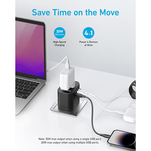 Anker 312 Outlet Extender – Black [D] - بلاك حائط دولي للسفر - انكر - 3 مخارج - 2 مخرجين يو اس بي - 1 مخرج تايب سي - كفالة 18 شهر