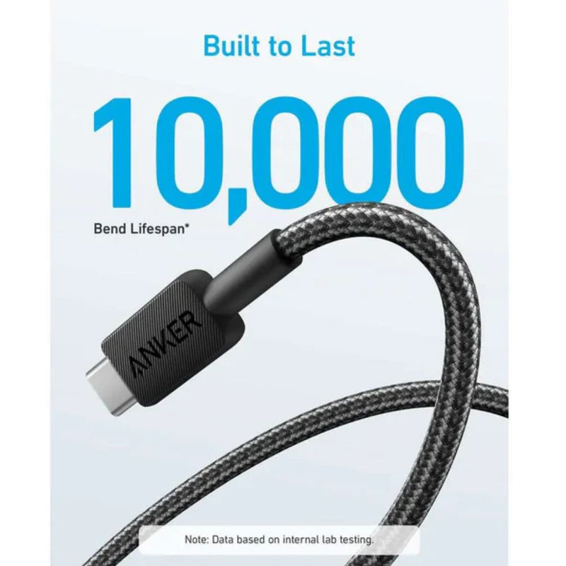 Anker 322 USB-A to USB-C Cable 0.9m Braided - white [D] - سلك شحن - انكر - تايب سي - طول 90 سم - كفالة 18 شهر