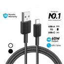 Anker 322 USB-A to USB-C Cable 1.8m Braided - white [D] - سلك شحن - انكر - تايب سي - طول 180 سم - كفالة 18 شهر