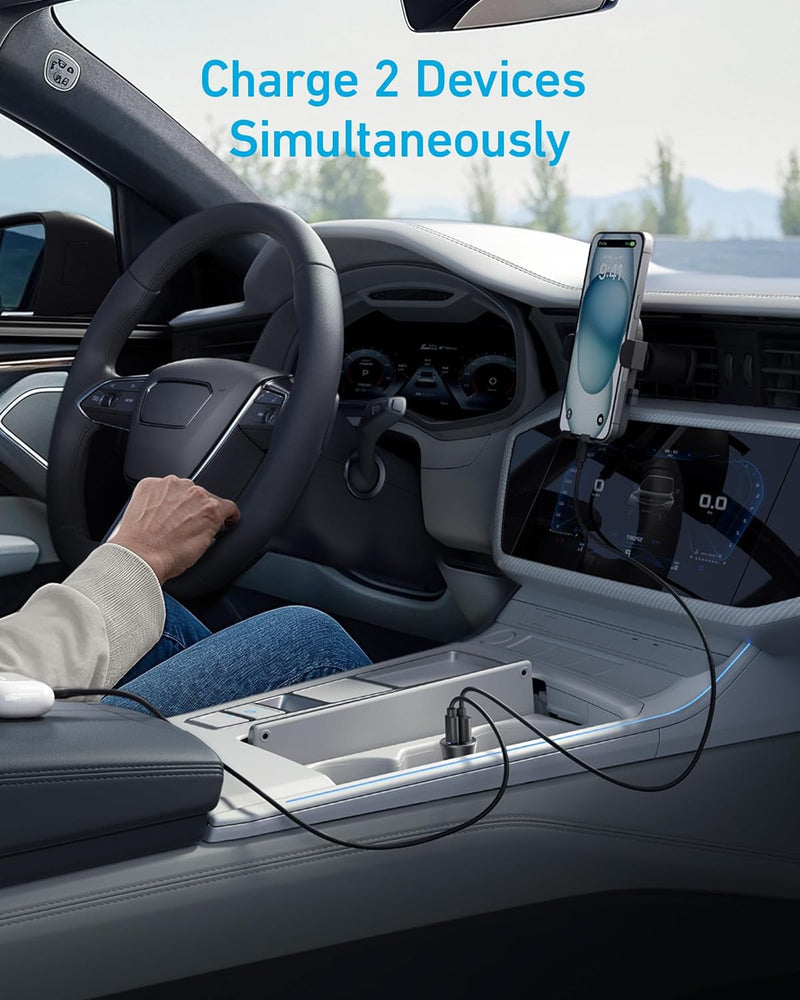 Anker Car Charger (30W, 2 Ports) - Black - شاحن ولاعة للسيارة - انكر - قوة 30 واط - منفذ تايب سي للشحن السريع ومنفذ للشحن الذكي - كفالة 18 شهر