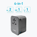 Anker Nano Travel Adapter (4-in-1, 65W) (Black)) [D] - بلاك حائط دولي للسفر - انكر - 3 مخارج - 1 مخرج يو اس بي - 2 مخرج تايب سي - كفالة 18 شهر