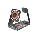 Promate 15W AuraFold-Trio Ultra-Slim Foldable MagSafe Wireless Charger - Black [BO] - ستاند شحن - 3 في 1 خاصية الشحن السريع +شحن الساعة +شحن السماعة - كفالة 12 شهر