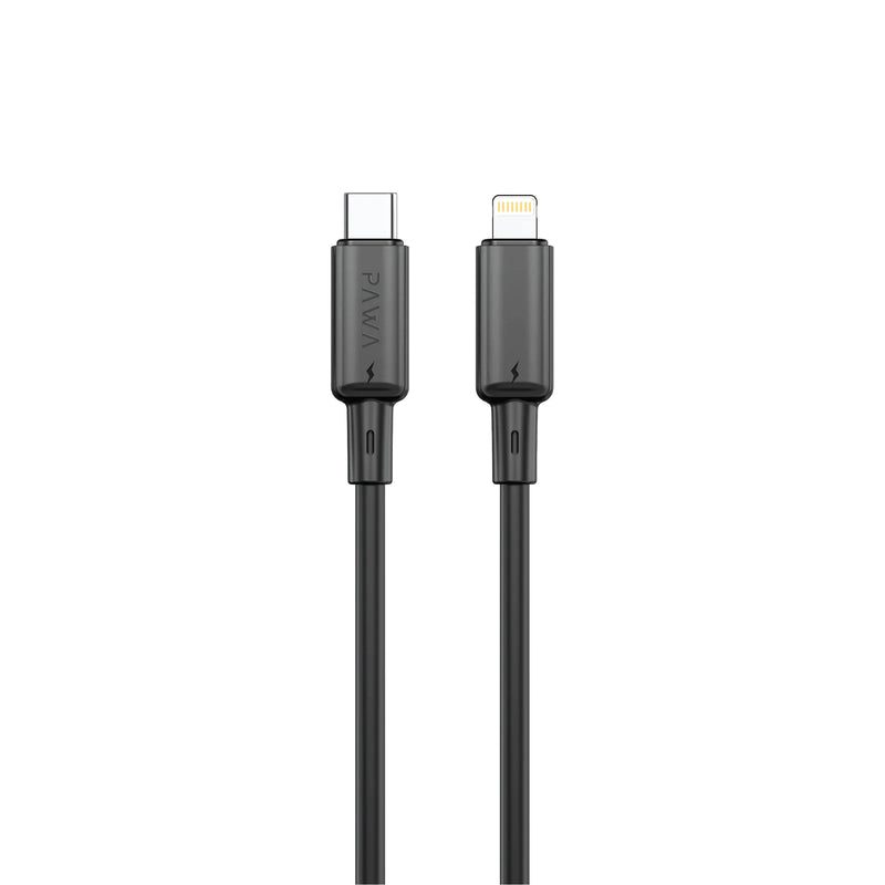 Pawa 3A USB-C TO Lightning Quick Charging - 1.2m - Black - سلك شحن - باوا - ايفون تايب سي - طول 1.2 متر - كفالة 12 شهر