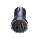 Baseus USB-A+USB-C Car Charger 40W [B] - شاحن ولاعة للسيارة - بيسوس - قوة 40 واط - 1 منفذ تايب سي للشحن السريع - 1 منفذ يو اس بي - كفالة 12 شهر