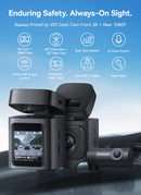 Baseus PrimeTrip VD1 Dash Cam 3K+1080p – Black [D] - كاميرا تصوير للسيارة قدام وورا السيارة - 2 في 1 - عالية الجودة - كفالة 12 شهر