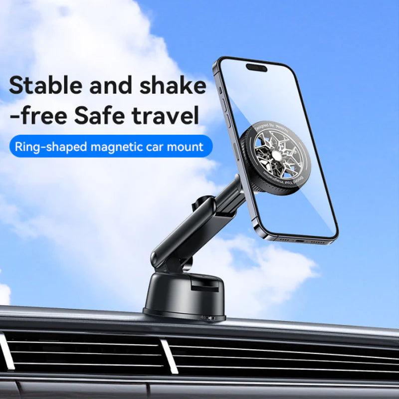 Yesido C266 Round Magesafe 360 Degree Rotation Magnetic Holder - Black - ستاند سيارة - ذراع طويل - ماغ سيف - مناسب لجميع انواع الاجهزة