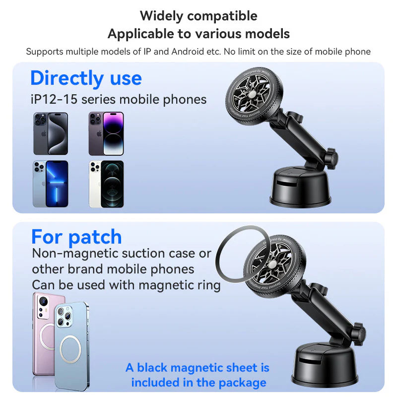 Yesido C266 Round Magesafe 360 Degree Rotation Magnetic Holder - Black - ستاند سيارة - ذراع طويل - ماغ سيف - مناسب لجميع انواع الاجهزة