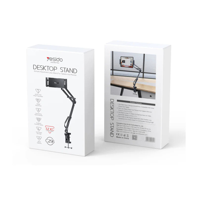 Yesido C296 Multi Adjustable Lazy Phone & Tablet Holder - Black - ستاند - لجميع انواع الايباد والاجهزة اللوحية والهواتف - متعدد الاوضاع