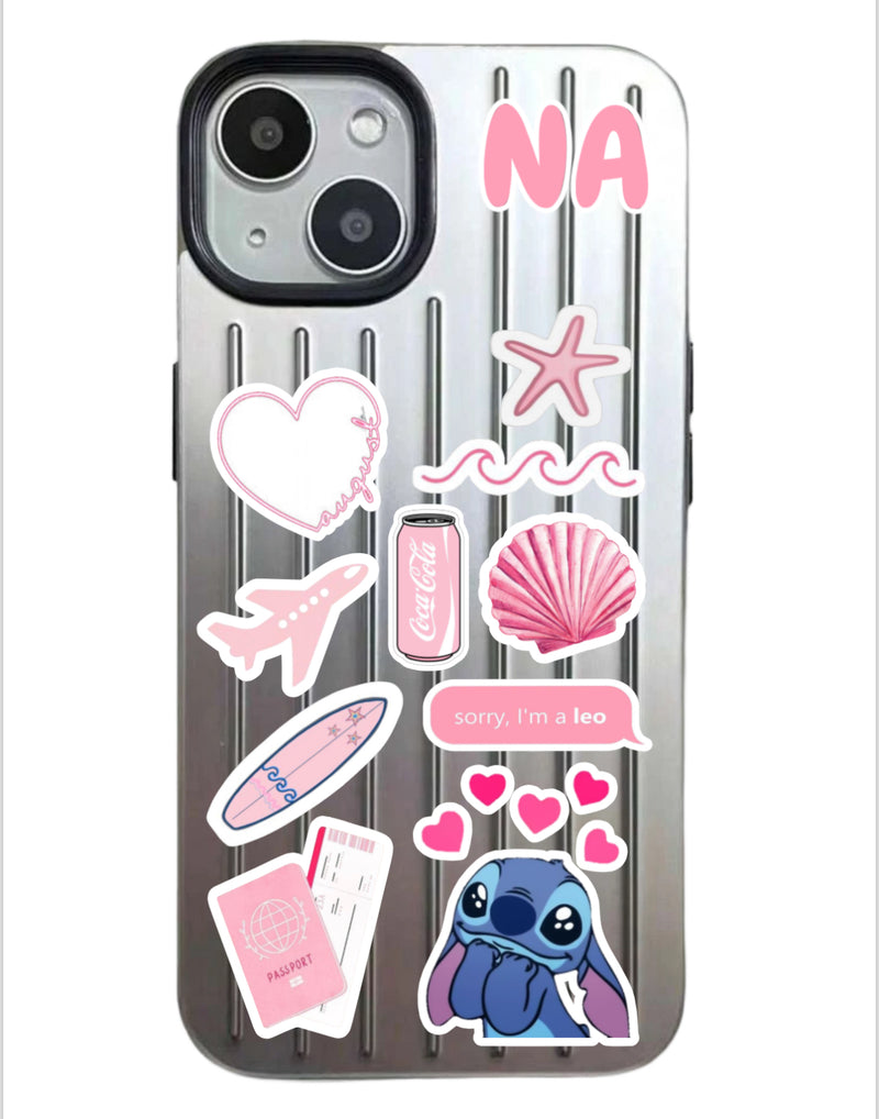Noufa Silver Phone Case - كفر مع ستيكرز طباعة من اختياركم - الكفر + التصميم + البروفة + الطباعة - سيتم التواصل معكم لتحديد الكلمات والصور