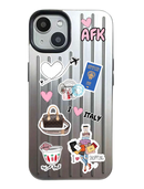 Noufa Silver Phone Case - كفر مع ستيكرز طباعة من اختياركم - الكفر + التصميم + البروفة + الطباعة - سيتم التواصل معكم لتحديد الكلمات والصور