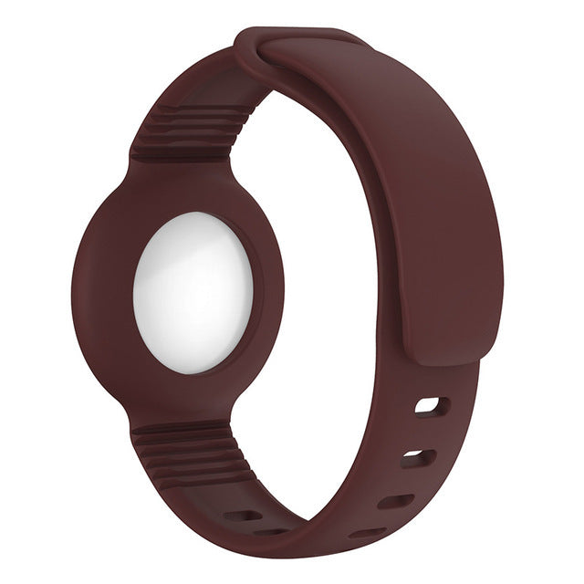 AirTag Kids Bracelet Silicone Straps Metal Stud Shock Resistant Wristband - Maroon - سير ابل ايرتاغ