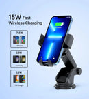 Choetech 15W Fast Wireless Car Charger Holder Black [C] - ستاند سيارة - 2 في 1 - شاحن وايرلس - قوة 15 واط - متعدد - ديكور - جام