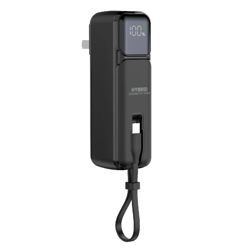 Pawa Hybrid 2in1 Charger & Powerbank - Black - شاحن حائط دولي -  2 في 1 - باور بانك سعة 5000 + سلك شحن تايب سي - شاشه رقمية - كفالة 24 شهر