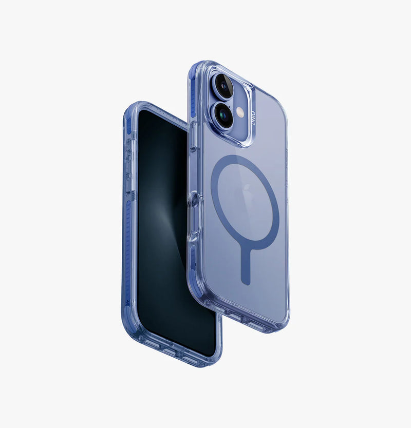 Uniq Hybrid Combat Magsafe Case for iPhone 16 - Blue [B] - كفر حمايه عاليه - يونيك - ماغ سيف - شفاف ازرق