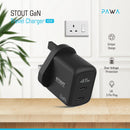Stout GaN Travel Charger 45W UK Standard - شاحن حائط - قوة 45 واط - منفذين تايب سي  للشحن السريع  - كفالة 12 شهر