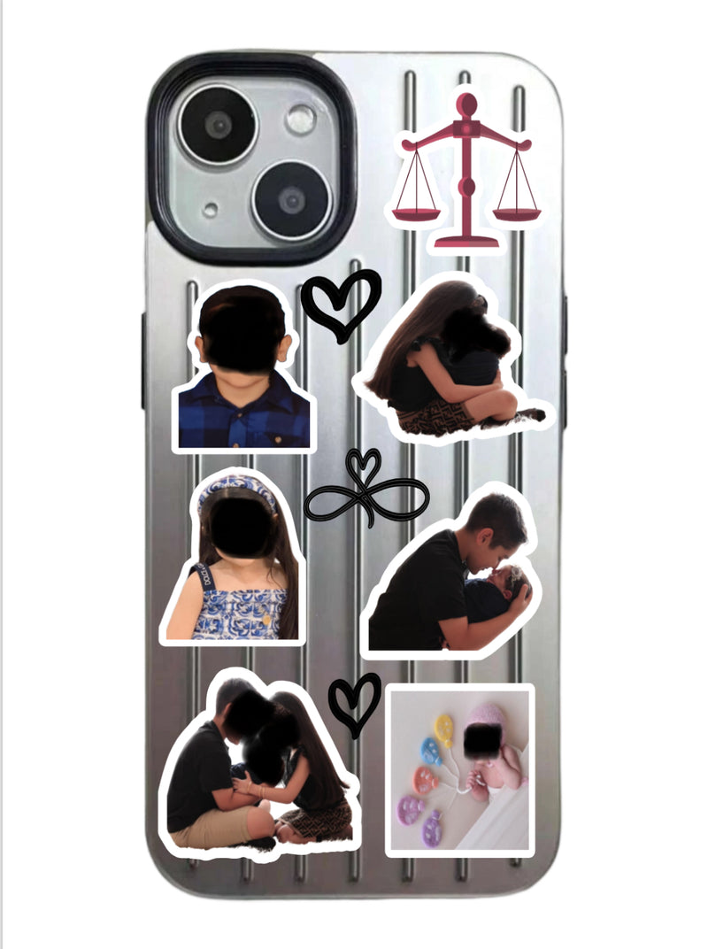 Noufa Silver Phone Case - كفر مع ستيكرز طباعة من اختياركم - الكفر + التصميم + البروفة + الطباعة - سيتم التواصل معكم لتحديد الكلمات والصور