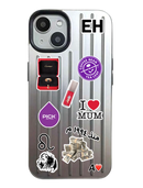 Noufa Silver Phone Case - كفر مع ستيكرز طباعة من اختياركم - الكفر + التصميم + البروفة + الطباعة - سيتم التواصل معكم لتحديد الكلمات والصور