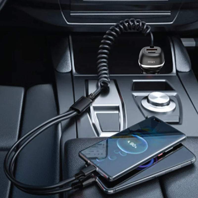 Solid Car Charger Dual Port PD+QC With USB-C and Lightning Cable - شاحن ولاعة مع كيبل تايب سي  ايفون - باوا - اسود - كفالة 12 شهر