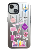 Noufa Silver Phone Case - كفر مع ستيكرز طباعة من اختياركم - الكفر + التصميم + البروفة + الطباعة - سيتم التواصل معكم لتحديد الكلمات والصور