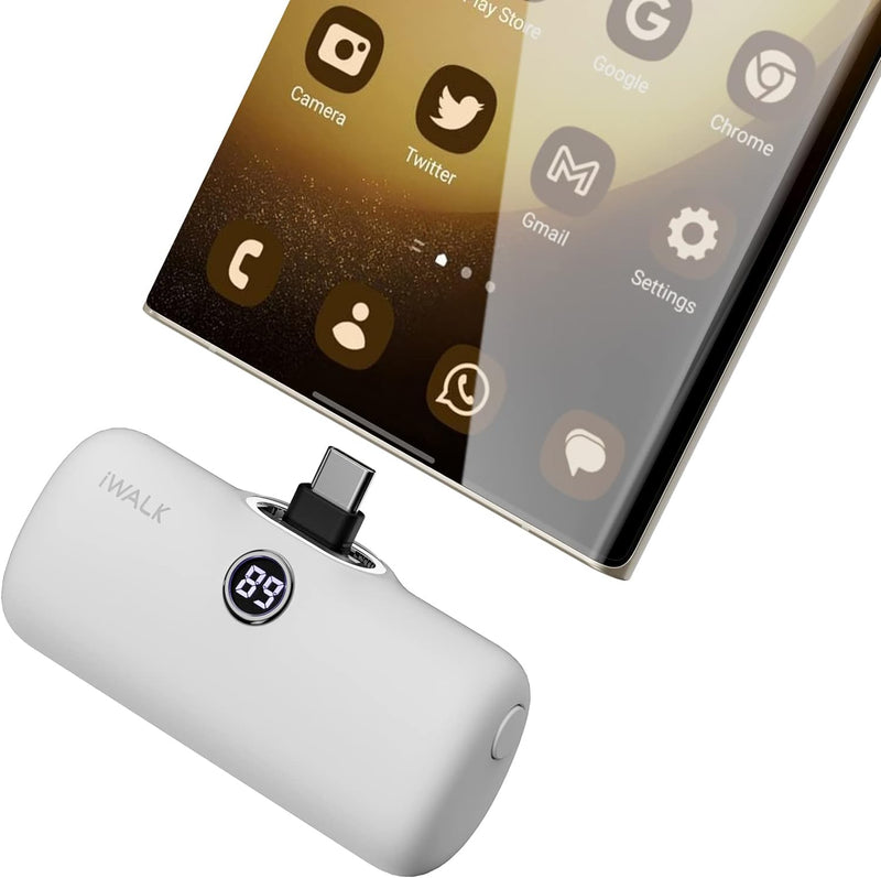 iWalk Link Me Plus Pocket Battery 4800 mAh - Type-C - white - بطارية متنقلة - مع شاحن تايب سي - لأجهزة الاندرويد والايفون 15 والايفون 16 - كفالة 24 شهر