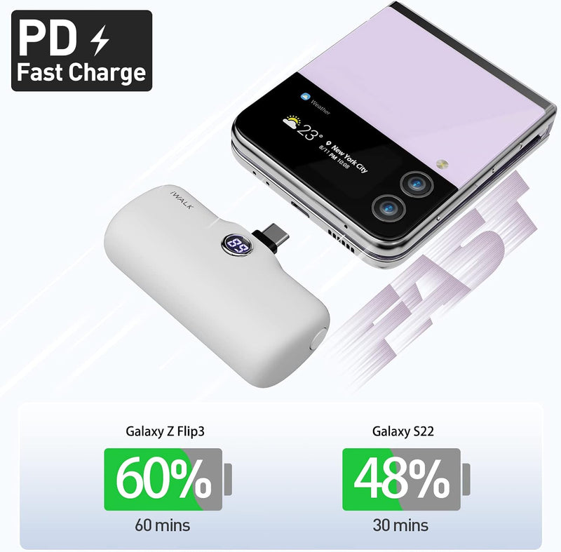 iWalk Link Me Plus Pocket Battery 4800 mAh - Type-C - white - بطارية متنقلة - مع شاحن تايب سي - لأجهزة الاندرويد والايفون 15 والايفون 16 - كفالة 24 شهر