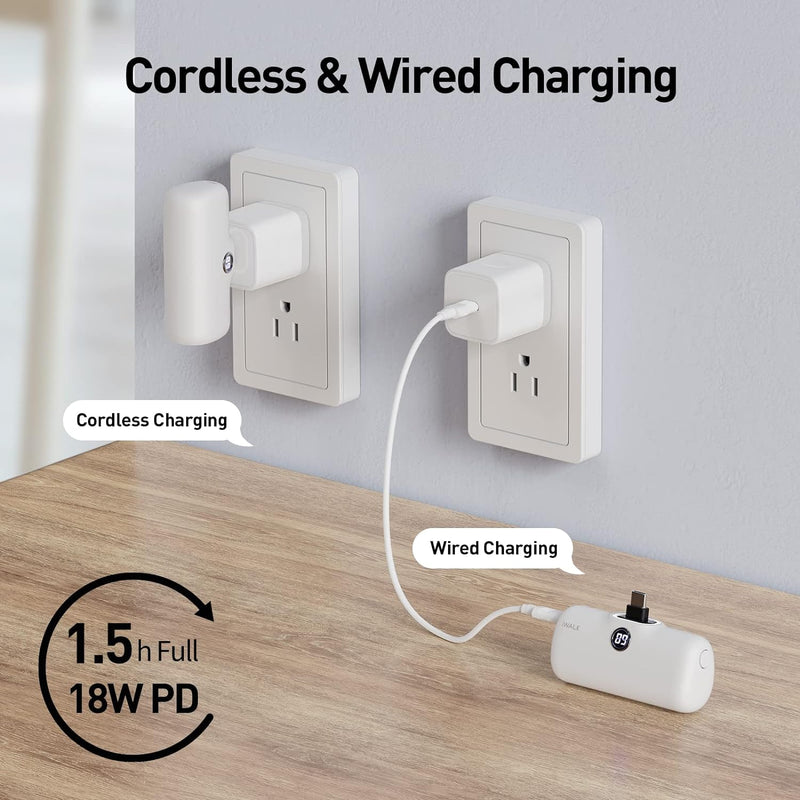 iWalk Link Me Plus Pocket Battery 4800 mAh - Type-C - white - بطارية متنقلة - مع شاحن تايب سي - لأجهزة الاندرويد والايفون 15 والايفون 16 - كفالة 24 شهر