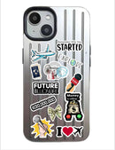 Noufa Silver Phone Case - كفر مع ستيكرز طباعة من اختياركم - الكفر + التصميم + البروفة + الطباعة - سيتم التواصل معكم لتحديد الكلمات والصور