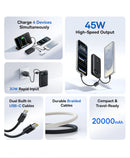 Baseus EnerFill FC11 Digital Display Power Bank with Dual Built-in USB-C Cables 20000mAh 45W - Cosmic Black [D] بطارية متنقلة - بيسوس - سعة 20000 - عدد 1 سلك شاحن تايب سي - شاشة رقميه - قوة 45 واط - كفالة 24 شهر