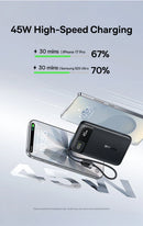 Baseus EnerFill FC11 Digital Display Power Bank with Dual Built-in USB-C Cables 10000mAh 45W - Cosmic Black [D] بطارية متنقلة - بيسوس - سعة 10000 - عدد 1 سلك شاحن تايب سي - شاشة رقميه - قوة 45 واط - كفالة 24 شهر