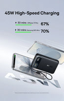 Baseus EnerFill FC11 Digital Display Power Bank with Dual Built-in USB-C Cables 20000mAh 45W - Cosmic Black [D] بطارية متنقلة - بيسوس - سعة 20000 - عدد 1 سلك شاحن تايب سي - شاشة رقميه - قوة 45 واط - كفالة 24 شهر
