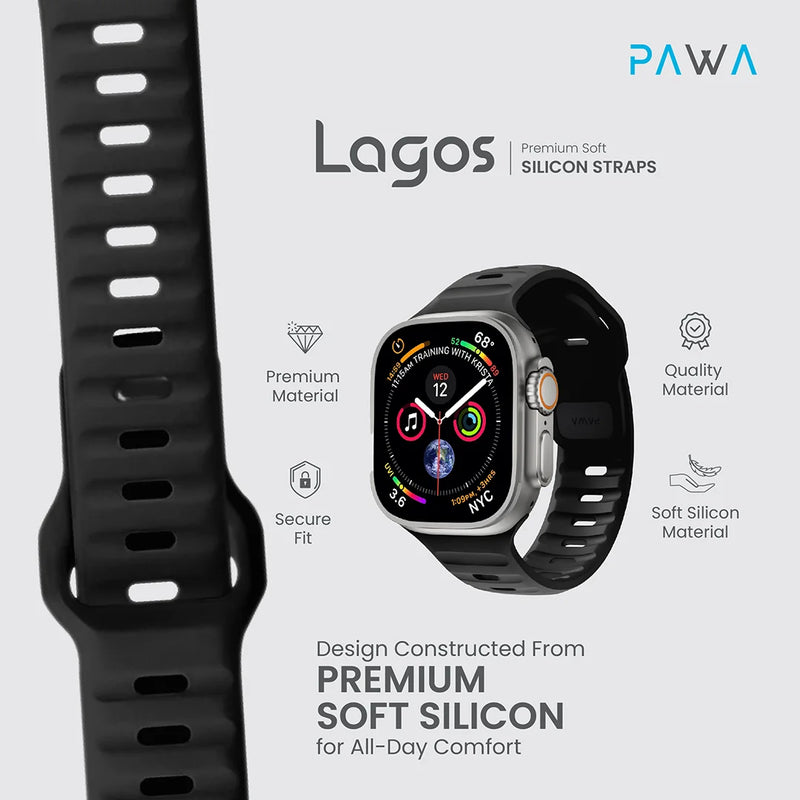 PAWA - Lagos Premium Soft Silicon Straps - Ultra Black - سير ساعه أبل واتش
