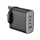 Green Lion Supra 100W UK GaN Wall Charger USB-A & 3 USB-C Ports - Black - بلاك شاحن حائط - 3 تايب سي - فتحة يو اس بي - قوة 100 واط - جرين ليون - كفالة 12 شهر