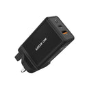Green Lion Supra 65W UK GaN Wall Charger USB-A & 2 USB-C Ports - Black - بلاك شاحن حائط - تايب سي - فتحة يو اس بي - قوة 65 واط - جرين ليون - كفالة 12 شهر