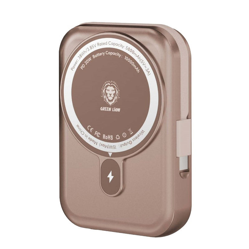 Green Lion Monaco 10000mAh MagSafe Power Bank - Gold - بطارية متنقلة - يوجرين - سعة 10000 - ماق سيف - قوة 15 واط + سلك شحن تايب سي قوة 20 واط - شاشة رقمية - كفالة 24 شهر