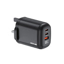 Green Lion Q-Series UK Plug 2 USB-C & USB-A Charger 100w - Black - بلاك شاحن حائط - فتحتين تايب سي - فتحة يو اس بي - قوة 100 واط - جرين ليون - كفالة 12 شهر