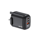 Green Lion Q-Series UK Plug 2 USB-C & USB-A Charger - Black - بلاك شاحن حائط - فتحتين تايب سي - فتحة يو اس بي - قوة 65 واط - جرين ليون - كفالة 12 شهر