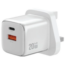 Green Lion Reva Dual Port Wall Charger 20W - White - بلاك شاحن حائط قوه 20 واط - منفذ تايب سي + يو اس بي - جرين ليون - كفالة 12 شهر