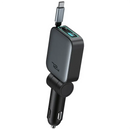 Green Lion Retractable 72W Car Charger PD 45W- Black - شاحن ولاعة مع كيبل تايب سي مدمج - جرين لاين - منفذ يو اس بي + تايب سي - قوة 72 واط - كفالة 12 شهر