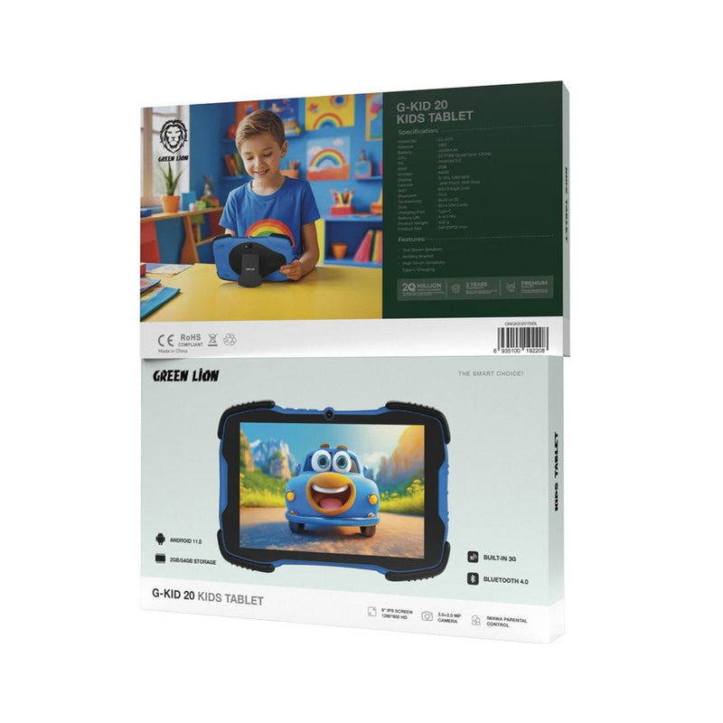 Green Lion G-Kid 20 Kids Tablet – blue - تابلت اطفال - واي فاي - حمايه + ستاند - مساحة 64 قيقا