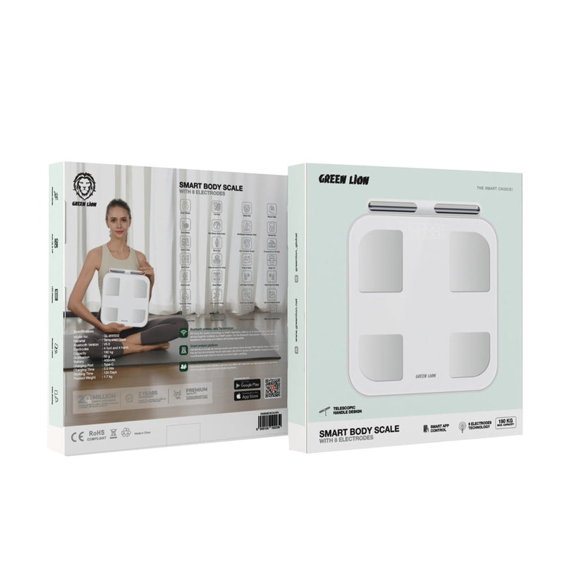 Green Lion Smart Body Scale with 8 Electrodes - White - ميزان ذكي - جرين لاين - كفالة 24 شهر