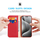 DUX DUCIS Hivo Series Leather Wallet Case - Red - كفر جلد مع محفظة - حماية عالية - ماغ سيف