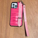 Dana Fuchsia with Light Pink Leather Case with Card Slot and Strap - كفر مع مسكة شريطة ومكان للبطاقات وخيط علاقة